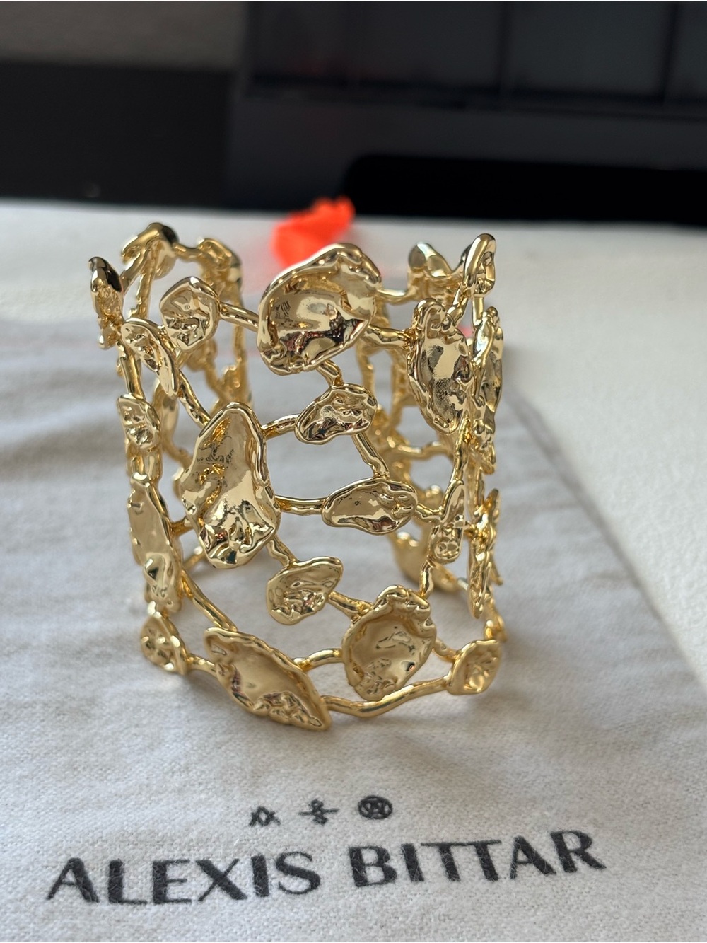 NWOT Alexis Bittar Gold and Crystal Openwork Sculptural Cuff Bracelet